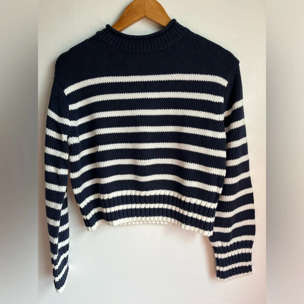 NWT J.Crew Women's Size XXS Rollneck sweater in Navy/White stripes - Picture 2 of 10